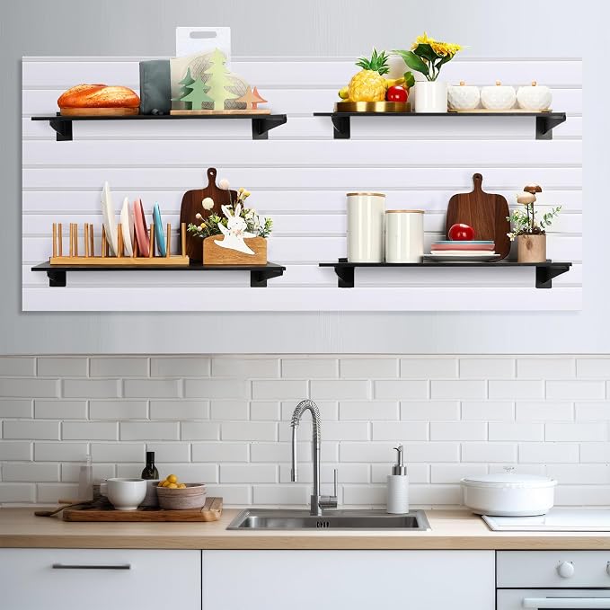 Barydat 6 Sets 23.6 x 11.8 Inch Slatwall Shelves with Metal Brackets Set Heavy Duty Slat Wall Knife Shelf Bracket Accessories Wall Organizer for Garage and Retail Display, Black