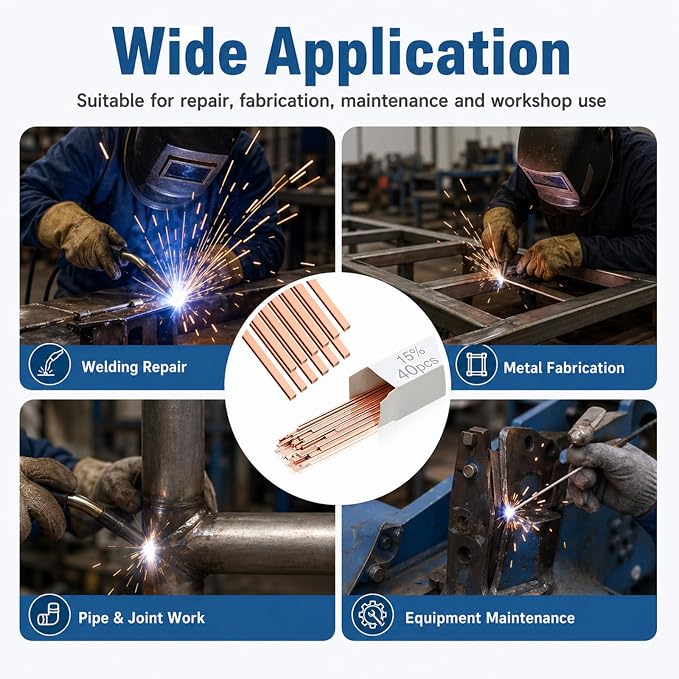 Tandefio 15% Silver Brazing Rods AWS BCuP-5 40 Sticks, Silver Solder Flat Welding Rods 0.050"x1/8"x10" for Air Conditioning, Refrigerator, Cold Storage & HVAC Units, Phos Copper Brazing Alloys