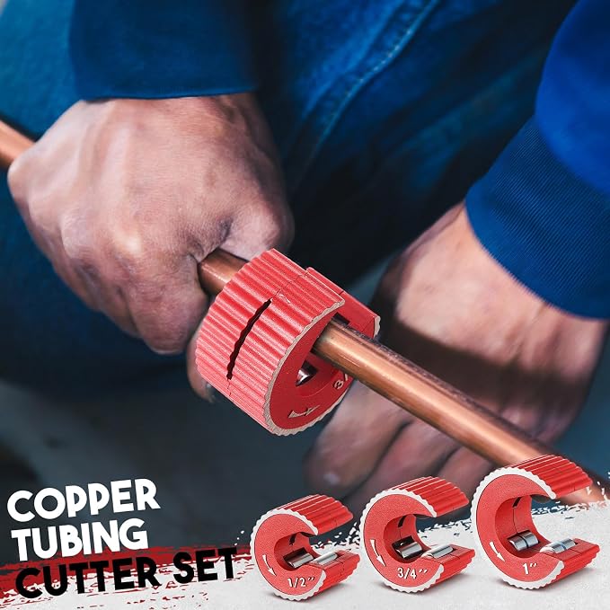 Yaocom Copper Tubing Cutter Set, 3 Pcs Copper Pipe Cutter Tool, 1/2 In, 3/4 In, and 1 In. Cutters, Reaming Pen, 3 Cutters Handles with Storage Case