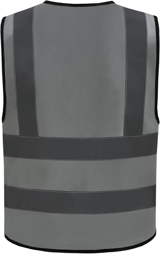 A-SAFETY grey working vest | Grey L Polyester work vest with reinforced zipper pockets, clear PVC ID holder and mic tabs for surveying; unisex workwear.