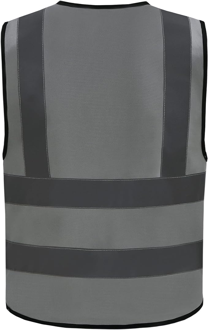 A-SAFETY 6XL 7XL 8XL plue size safety vest grey 6xl 7xl 8xl | Grey 6XL-8XL work vest with clear ID holder, mic tabs and reflective strips for project management and QA/QC inspection.