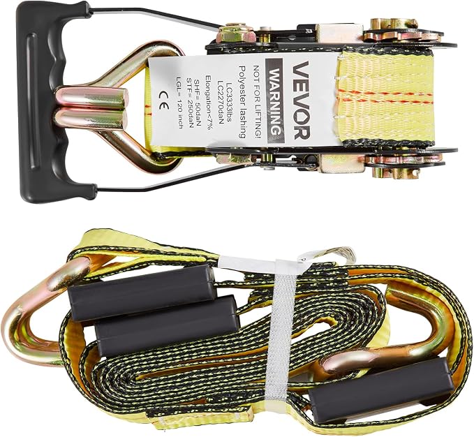 VEVOR Wheel Chock Tie-Down Kit, Deck-Style Trailer Tie Down Strap, Car Tie Down Kit with J-Hook, Break Strength 10009 lbs & Working Load 3333 lbs Motorcycle System for SUVs, Trailers, Trucks