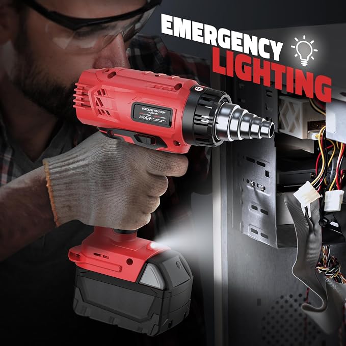 LIVOWALNY Heat Gun Compatible with Milwaukee 18V Battery (Tool Only) 350W Cordless Battery Powered Heat Gun 122℉~1022℉ (50℃~550℃) -Variable Temperature Control w/LED Digital Display for Shrink Tubing