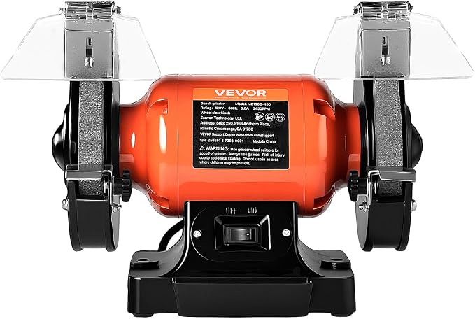 VEVOR Bench Grinder, 6-in Single Speed, 3450RPM High-Speed Table Grinders with 450W 3.8A 3/5Hp Induction Motor, 36/60-Grit Grinding Wheel & Adjustable Eye Shield for Fast Sharpening Grinding