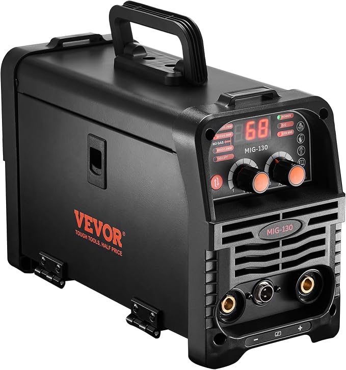 VEVOR MIG Welder, 130Amp Synergic Mig Welding Machine, 3-in-1 Flux Core MIG/Stick/Lift TIG Multi-Process Welder Machine, 110V Portable Mig Welder with IGBT Inverter Technology & Digital Display Screen