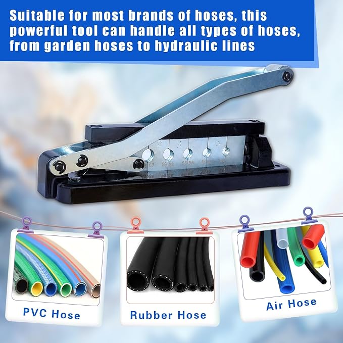 Heavy Duty Standard Hose Crimper, 3/8 Air Hose Repair Kit with Crimper 50 x 0.593" Id & 50 x 0.656" Id–Fits 1/4", 5/16", 3/8" PVC, Ferrule Crimping Tool Kit (100 Ferrules), Air Hose Crimping Tool