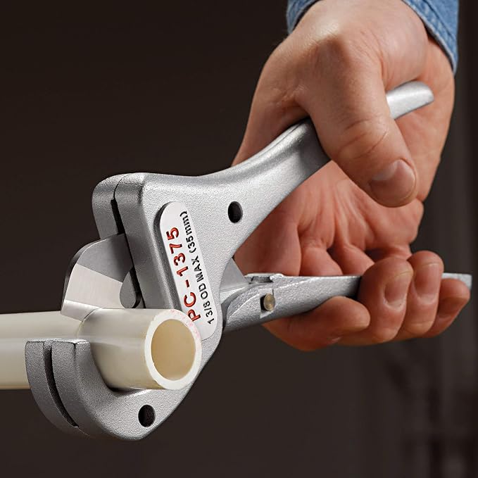 RIDGID 23493 PC-1375ML Single Stroke Plastic Pipe and Tubing Cutter for 1/8" to 1-3/8" PVC, CPVC, PP, PEX, and PE, Scissor-Style Plastic Pipe Cutter with Multi-Layer Adapter