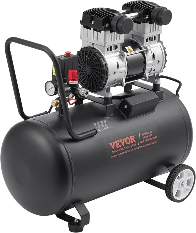 VEVOR Air Compressor, 15 Gallon Steel Tank, 2HP 5.3 CFM@90 PSI Oil Free Air Compressor & Max. 125PSI Pressure, 78dB Ultra Quiet Portable Compressor, for Auto Repair, Tire Inflation, Spray Painting