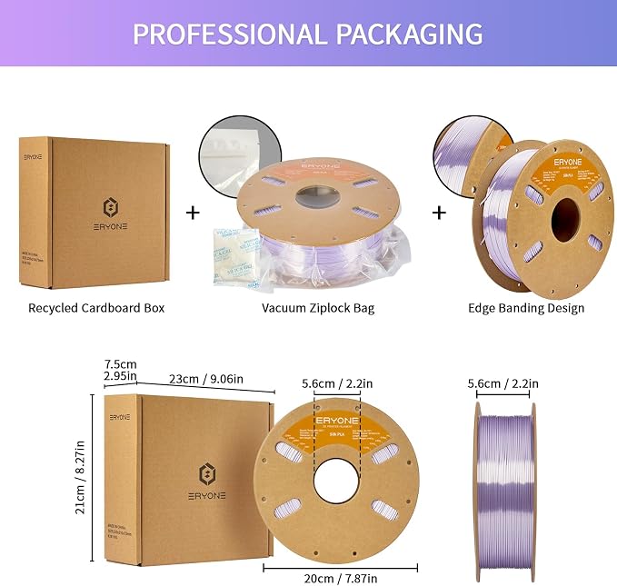 ERYONE Silk PLA Filament for 3D Printer 1.75mm +/- 0.03mm, Shiny Filament 1kg (2.1lbs)/Spool, Taro Purple