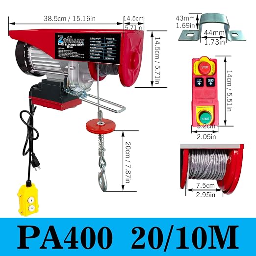 Electric Hoist Winch, 880 lbs 120V Electric Hoist with Remote Control | 16ft/33ft Lifting Speed ,328ft Wireless/Wire Electric Hoist for Garage ,Warehouse ,Factory,Construction Site, Attic