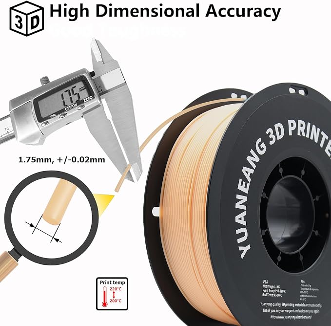 Skin PLA 3D Printer Filament 1.75mm, 1kg Spool, Natural Beige Color, ±0.03mm Precision, Low-Warp & Easy Printing, Ideal for Figurines, Sculpting Models