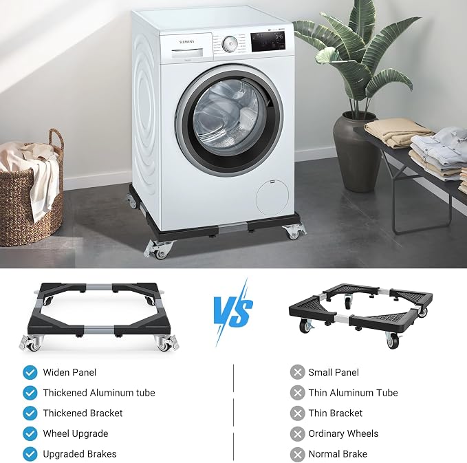 Nefish Upgraded Washing Machine Dolly with Wheels Heavy Duty 21-28 Inch Stainless Steel Appliance Roller 1000 Lbs Furniture Cart with Wheel Flat Dollies for Washer and Dyer, Fridge, Cabinet, Boxes