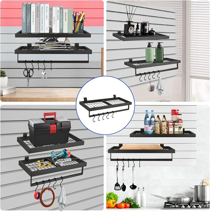 Slatwall Shelves, 2 Pack, Heavy Duty Holds Up to 110 lbs | Slatwall Shelf (9.6" X 22.75"), Heavy Storage Rack Designed for Garage, Home & Retail, Black