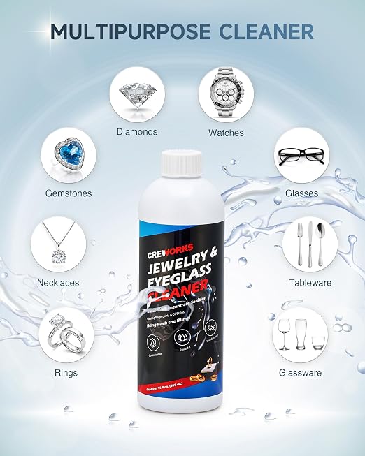 CREWORKS Professional 3L Ultrasonic Cleaner Machine & 17 fl oz Jewelry Cleaner Solution 1:40 Dilution