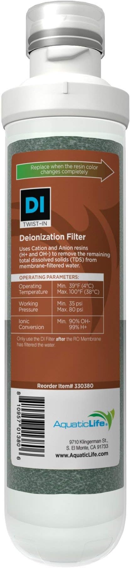 AquaticLife Twist-In Mixed-Bed Color Changing Deionization Resin Filter Cartridge for Reverse Osmosis Deionization System RO/RODI Units, 4-Pack