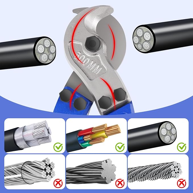ZrgGea Cable Cutters 14 Inch, Industrial-Grade, Forged from T8 Alloy Steel, HRC56, Sharp Cutting. Suitable for Cutting Copper and Aluminum Core Cables, Blue