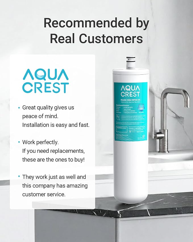 AQUA CREST DW85 Under Sink Water Filter, Replacement for Aqua-Pure® AP-DW85, 5584408, AP-DWS700, Cuno CFS8112, CFS8812X-S, CFS8720, KOHLER K-201-NA, KOHLER K-202-NA, NSF 42 Certified, Model No.WF60-85