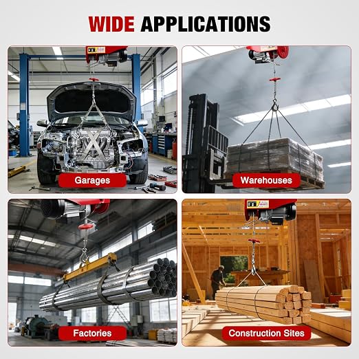 Nilight Electric Hoist 110V Electric Winch with Wired Remote, 440LBS Hoist Lift Single/Double Slings 39FT Lifting Height Material Handling Tool w Emergency Stop for Garage Warehouses Factories Attic