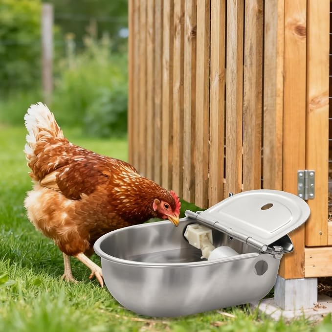 2 Pack 304 Stainless Steel Automatic Livestock Waterer with Float Valve & Drainage Hole– Animal Watering Bowl for Dog, Horse, Goat, Pig, Chicken, Easy-Clean Water Bowl for Outdoor Farm Use