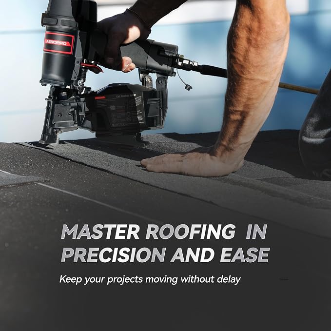 AeroPro CN45N Pneumatic Roofing Nailer – Professional Heavy-Duty Roofing Nail Gun for 15 Degree 3/4″–1-3/4″ Coil Nails on Asphalt Shingles