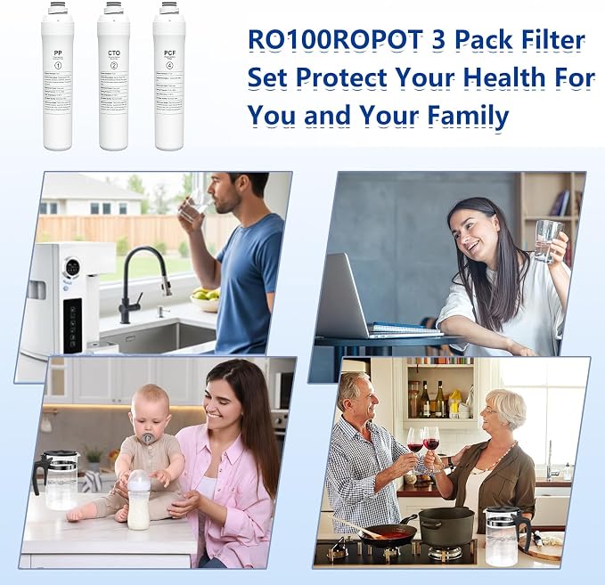 ROPOT 1 Year Replacement Filters Compatible with Bluevua RO100ROPOT RO100ROPOT-UV RO System (1 PP, 1 CTO, 1 PCF)
