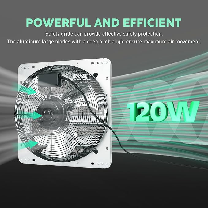 YOZON 20" Shutter Exhaust Fan with Speed Controller, Wall Mounted Wall Exhaust Fan, Automatic Shutter, High Speed, 3200CFM, Vent Fan for Garage, Greenhouse, Shed, Warehouse and Workshop - Silver