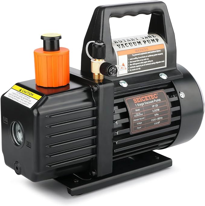 3.5 CFM 1/4 HP HVAC Vacuum Pump | Single Stage, for Auto AC & HVAC, Compatible with R12 R22 R134a R410a R502, Oil Included