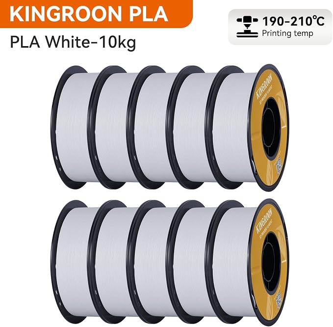 Kingroon PLA 3D Printer Filament,10 Rolls, Dimensional Accuracy +/- 0.02 mm, 10kg Spool(22lbs), 1.75 mm,White