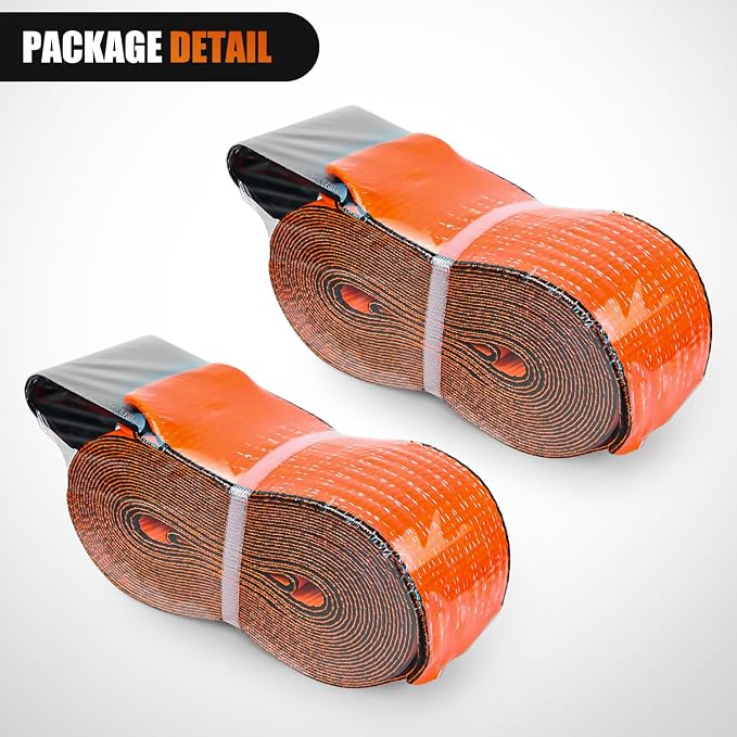 Nilight Truck Straps 4" x 30' Heavy Duty Tie Down with Flat Hooks 16800LBS Break Strength & 5400LBS WLL for Flatbed Trailer Cargo Control Recovery Tree Saver Bright Orange (2 Pack)
