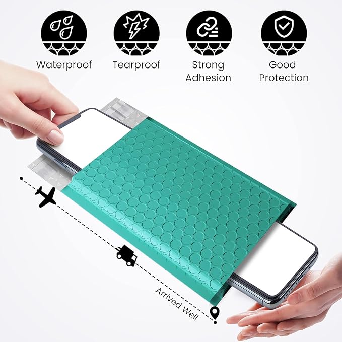 Fuxury Bubble Mailers 4x8 Inch Teal 200 Pack Padded Envelopes Usable Size 4x7" Thick Mailing Envelopes Bubble Opaque Padded Mailers Shipping Bags for Mailing Jewelry Makeup Small Business#000