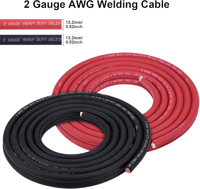 iGreely 2 AWG Gauge Wire 20 Feet Black + 20 Feet Red Ultra Flexible Welding Battery Pure Copper Cable + 5pcs of 5/16" & 5pcs 3/8" Copper Cable Lugs Terminal Connectors with Heat Shrink Tube