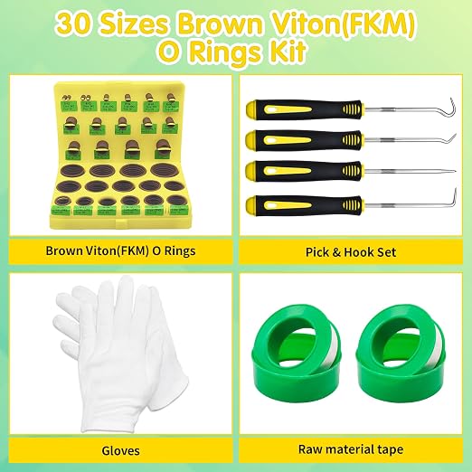 396PCS Metric Viton O-Ring Kit, 30 Sizes Viton O Rings Assortment, Shore 75A Durometer, Brown FKM Sealing, High Temperature Hydraulic O-Rings Set for Pressure Washer,Plumbing Repair and AC System