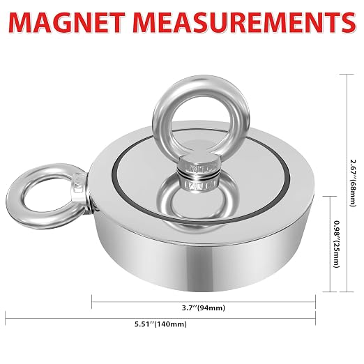 1725 lbs+ Fishing Magnet Kit, Double Sided Retrieval Magnet with Rope, Super Strong Fishing Tool for Retrieving Items in River, Lake, Beach, Lawn, 3.7" Diameter
