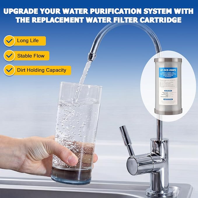 Kingdder Water Filter Compatible with Fortitude V2 Af Scz 25hfs Cartridge Replacement Filter for Home Whole House Filtration System, Triple-Stage Sediment, Carbon & Zinc, Standard Size (1 Pcs)