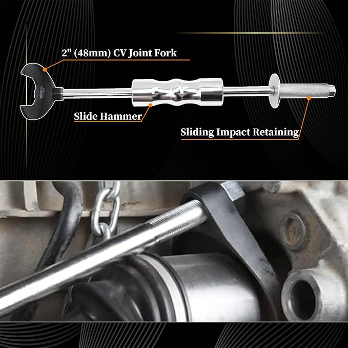 11 Piece Inner CV Axle Removal Tool, Heavy Duty Slide Hammer Puller Set, 63mm 48mm CV Joint Fork, Outer CV Joint Adapter and Steel Cable Adapter, Front Wheel Drive Axle Half Shaft Removal Tool Kit