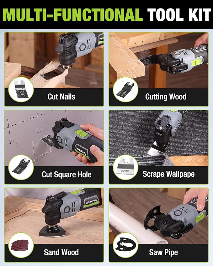WORKPRO 400W Oscillating Multi-Tool, 6-Speed Corded Power Saw with LED Light, Quick Blade Change, 3.5° Oscillation Angle, 23 Accessories for Cutting, Sanding, Scraping