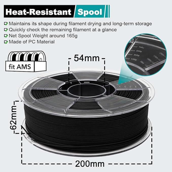 YXPOLYER Carbon Fiber Nylon Filament 3D Printer Filament PA6-CF Filament 1.75mm 1kg with PC Spool, PA6 CF 3D Printing Filament