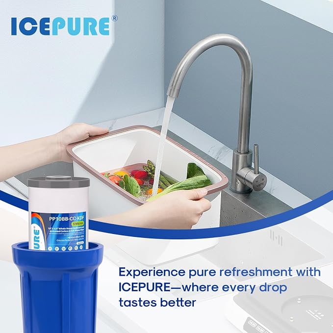 ICEPURE 5 Micron 10" x 4.5" Whole House Sediment Activated Carbon and KDF Water Filter Compatible with GE FXHTC, GXWH40L, RFC-BBSA W50PEHD Whirlpool WHKF-GD25BB GXWH35F GNWH38S Dupont WFHD13001, 3PACK