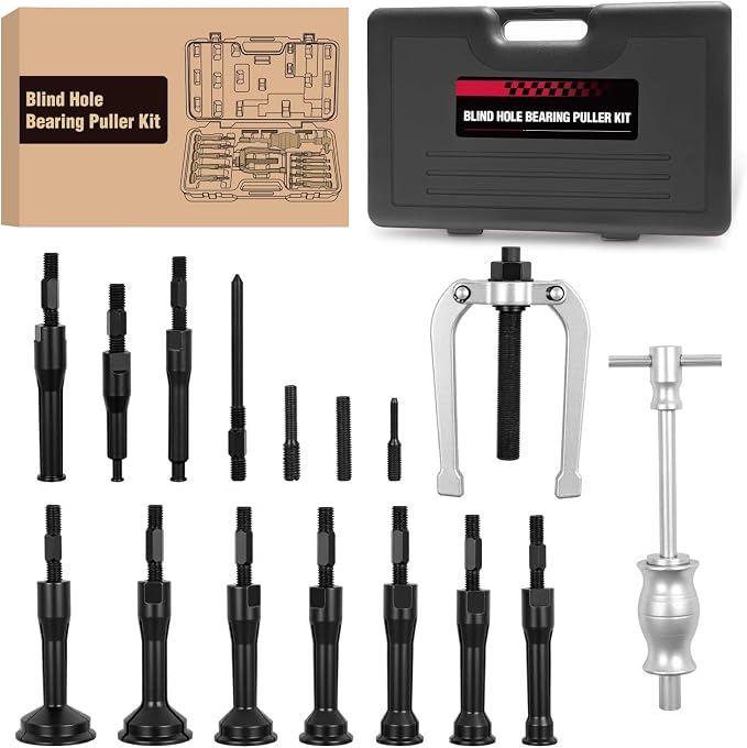 GOOACC 16pcs Blind Hole Bearing Puller Kit, Slide Hammer Pilot Insert Inner Internal Removal Tool Blind Hole Collet Bearing Set, Heavy Duty Blind Bearing Race and Seal Puller Extractor Kit Black Case