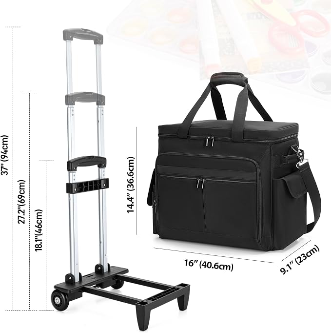 Trunab Rolling Scrapbook Tote with Expandable File Pocket, Large Craft Organizer and Storage Bag with Detachable Trolley for Scrapbooking Supplies and Art Tools (Patented Design)
