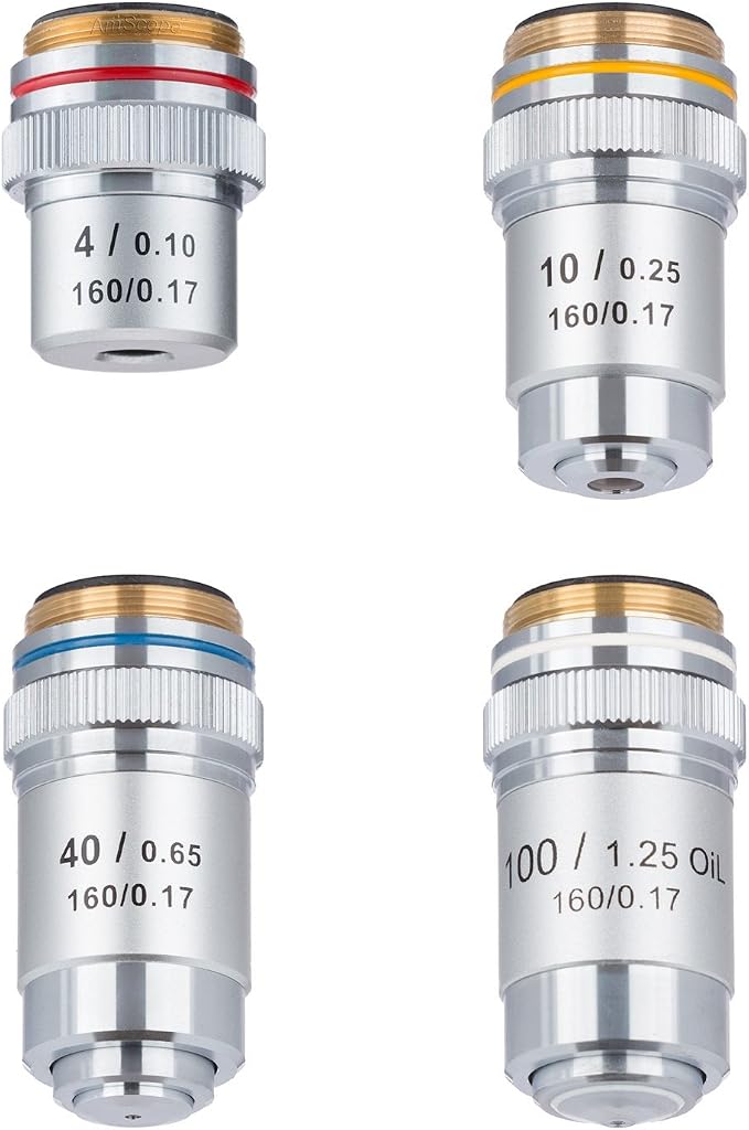 AmScope 4X-100X Four Achromatic Objective Lens Set