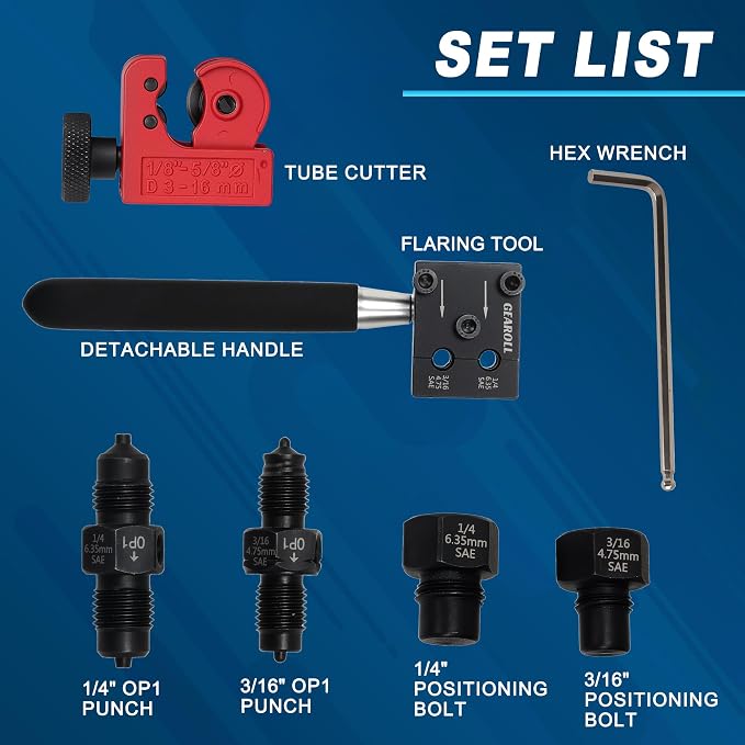 Brake Line Flaring Tool Kit, 3/16" 1/4" SAE Double Flare Tool for Brake Lines, Creates Single Double Bubble Flares for Vehicle Brake & Hydraulic Lines