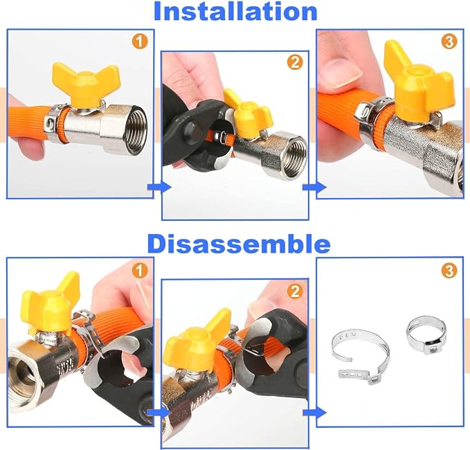 260 PCS 12 Sizes Single Ear Hose Clamps, 5.3-33.1mm 304 Stainless Steel Crimp Hose Clamp Assortment Kit with Ear Clamp Pincer, Cinch Rings Crimp Pinch Tools for Securing Pipe Hoses Automotive Use