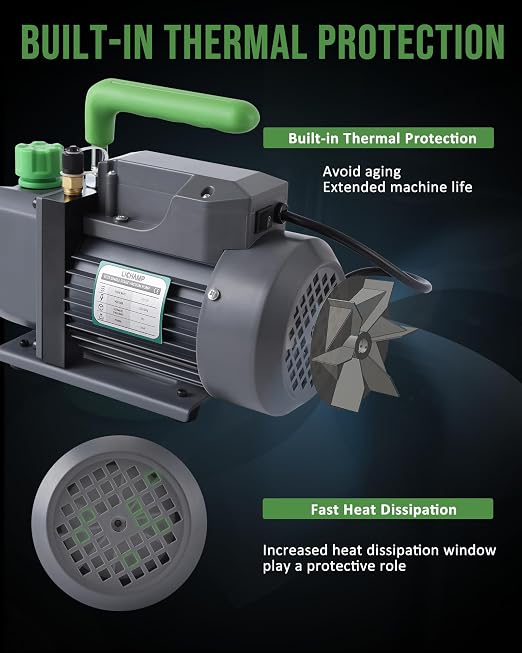 Lichamp 1/4 HP 3.5 CFM Vacuum Pump, HVAC Single Stage Vacuum Pump for R134a R410a R22 R12 and AC R1234YF R134A Gauge Set, Automotive Manifold Gauge Compatible with R1234YF R134A and R404A Refrigerants