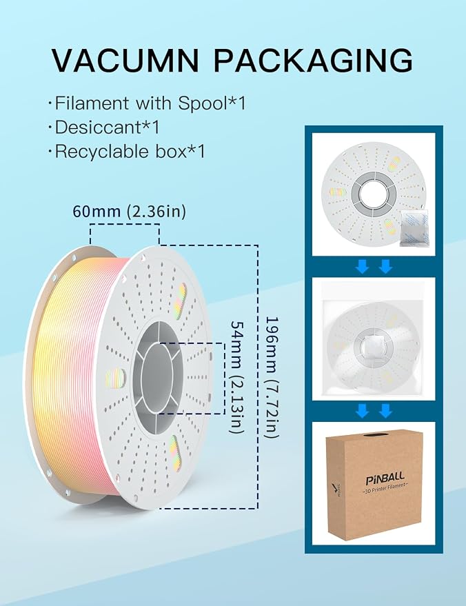 PINBALL Silk Rainbow PLA 3D Printer Filament 1.75mm Shiny Multi-Color Changing Filament 3D Printing PLA Filament Dimensional Accuracy +/- 0.02mm 1 KG Silk Rainbow Guava