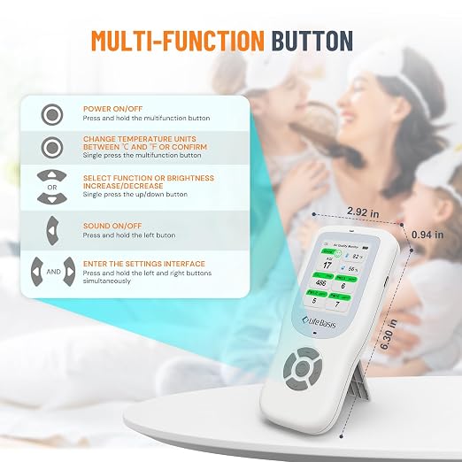 LifeBasis Air Quality Monitor Indoor, 11-in-1 Air Quality Detector with Stand, Air Meter Test AQI, PM1.0, PM2.5, PM10, CO2, TVOC, HCHO, Particles, Temperature and Humidity with Alert