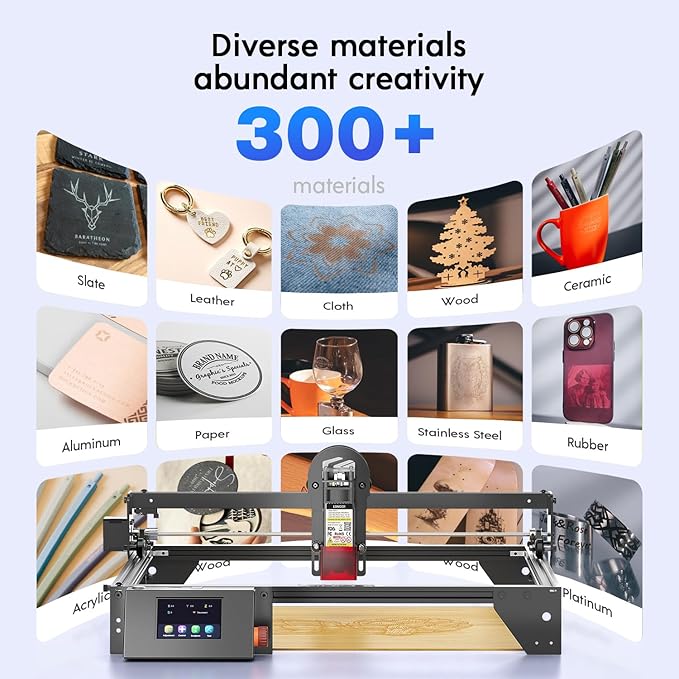Longer RAY5 5W Laser Engraver with Rotary Roller, 8 Pcs Raiser, 3.5” Color Touch Screen, App Offline Control, DIY Engraver Tool for Metal/Glass/Wood Engraving Area 15.75"x15.75"