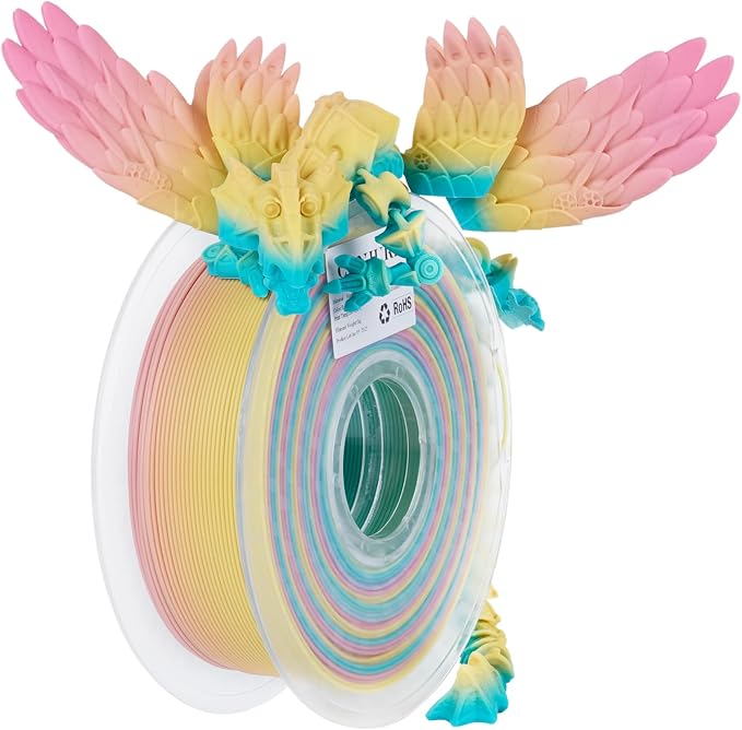Conjure Matte Rainbow PLA 3D Printer Filament, Green Pink Yellow Sky Blue 1.75mm Matte Rainbow 3D Printing Filament 1KG/2.2lb