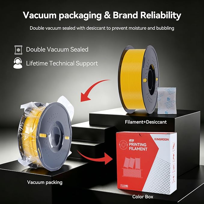 Kingroon PETG 3D Printer Filament, High Strength, Low Warping, Odorless, Dimensional Accuracy +/- 0.02 mm, 1kg Spool(2.2lbs), 1.75 mm, Yellow