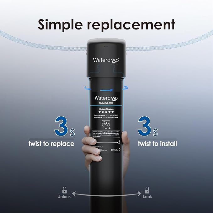 Waterdrop 15UA Under Sink Water Filter System and Waterdrop RF15 Replacement Filter Cartridge for 15UA/15UB/15UC Under Sink Water Filter
